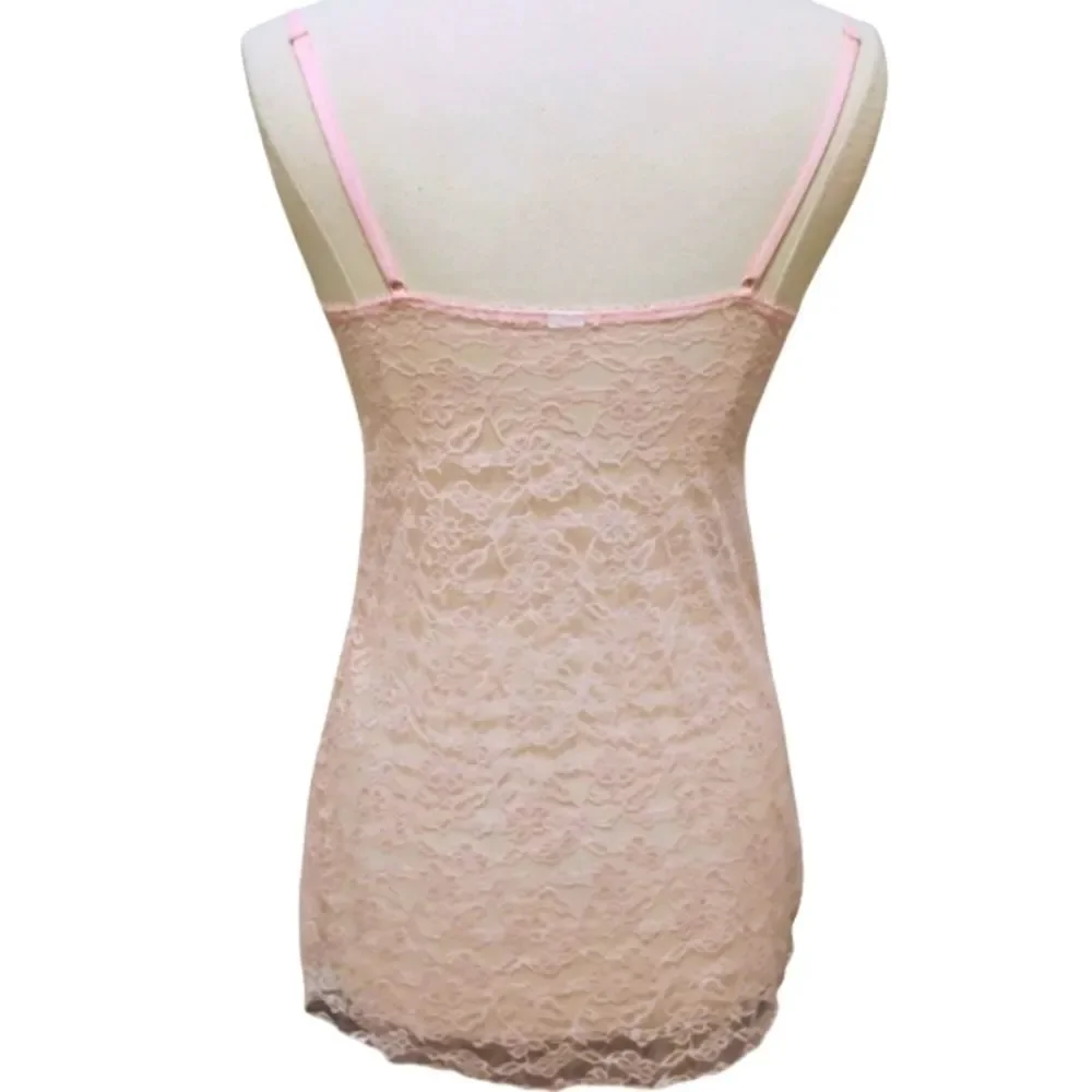Nightie Chemise Slip Dress Lace Stretchy Babydoll Coquette Pink Dainty Feminine
